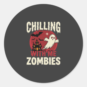 Halloween Griezelen Met Mij Zombies Spook Ontwerp Ronde Sticker