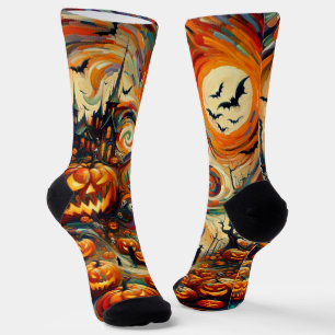 Halloween Griezelen Oranje Zwarte Noveltiesokken Sokken
