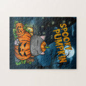Halloween Griezelen Pompoen Kat Legpuzzel (Horizontaal)