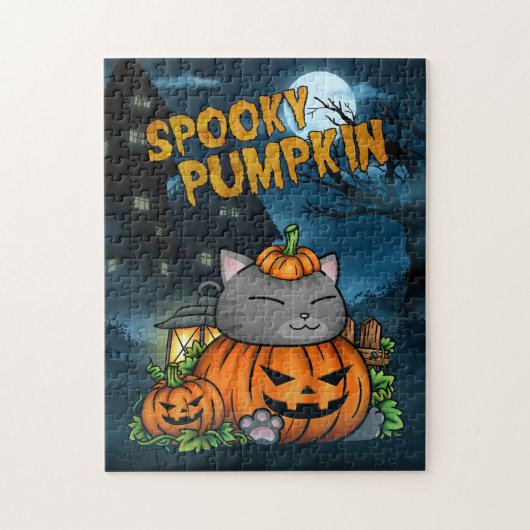 Halloween Griezelen Pompoen Kat Legpuzzel (Verticaal)