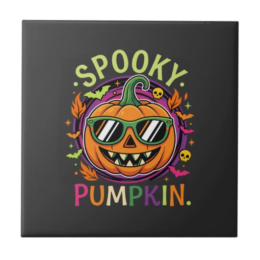 Halloween Griezelen Pompoen Zonnebril Vector Tegeltje (Voorkant)