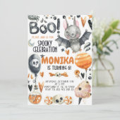 Halloween Griezelen Vleermuis Verjaardagsuitnodigi Kaart (Staand voorkant)