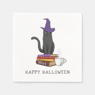 Halloween Griezelen Zwarte Kat en Spreuken Custom Servet