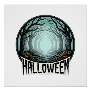 Halloween Griezelig Bos Vintage Gravure Design_1 Perfect Poster