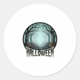 Halloween Griezelig Bos Vintage Gravure Design_1 Ronde Sticker