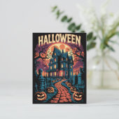 Halloween Griezelig Gehekst Huis Pompoenen Briefkaart (Staand voorkant)