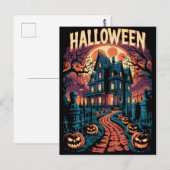 Halloween Griezelig Gehekst Huis Pompoenen Briefkaart (Voorkant / Achterkant)