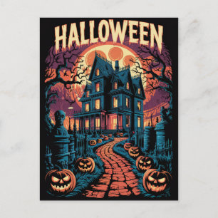 Halloween Griezelig Gehekst Huis Pompoenen Briefkaart