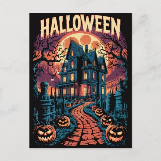 Halloween Griezelig Gehekst Huis Pompoenen Briefkaart (Voorkant)