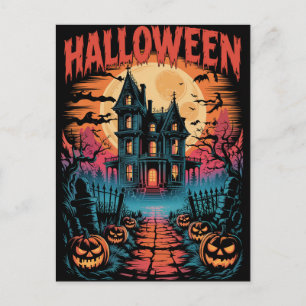 Halloween Griezelig Gehekst Huis Pompoenen Briefkaart