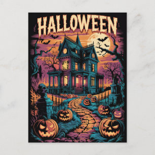 Halloween Griezelig Gehekst Huis Pompoenen Briefkaart