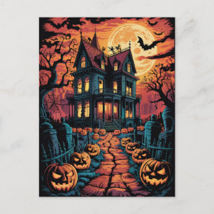 Halloween Griezelig Gehekst Huis Pompoenen Briefkaart