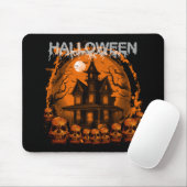 HALLOWEEN GRIEZELIG GEKSTOORD HUIS schedels Muismat (Met muis)