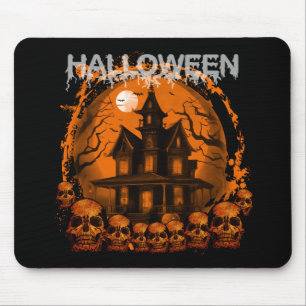 HALLOWEEN GRIEZELIG GEKSTOORD HUIS schedels Muismat