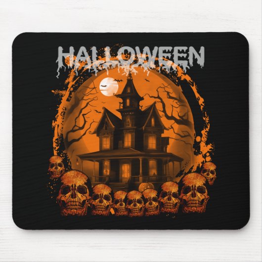 HALLOWEEN GRIEZELIG GEKSTOORD HUIS schedels Muismat (Voorkant)