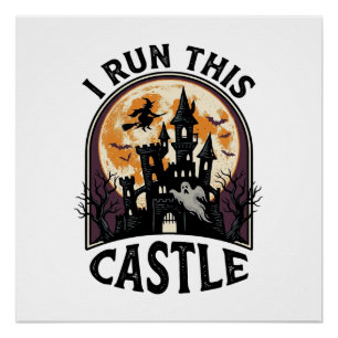 Halloween Griezelig Kasteel Heks Maan Vintage T-sh Perfect Poster