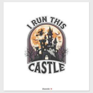 Halloween Griezelig Kasteel Heks Maan Vintage T-sh Sticker