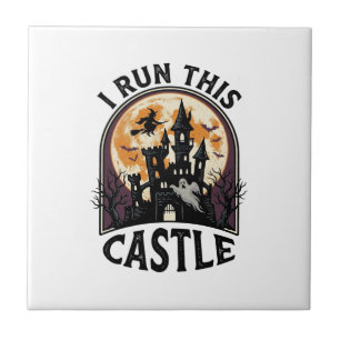 Halloween Griezelig Kasteel Heks Maan Vintage T-sh Tegeltje