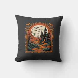 Halloween Griezelig Kasteel Pompoen Maan Vector Ku Kussen