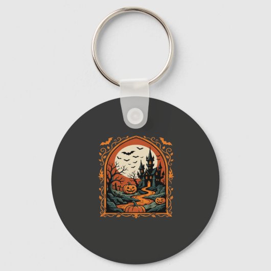 Halloween Griezelig Kasteel Pompoen Maan Vector Ku Sleutelhanger (Voorkant)