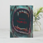HALLOWEEN GRIEZELIG MONSTER KOSTUUM FEESTJE KAART (Staand voorkant)