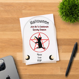 Halloween Griezelig Seizoen Kat in Pentagram Maan  Acryl Uitnodigingen