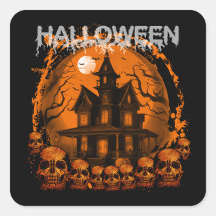 HALLOWEEN GRIEZELIG SPOOKHUIS schedels Vierkante Sticker