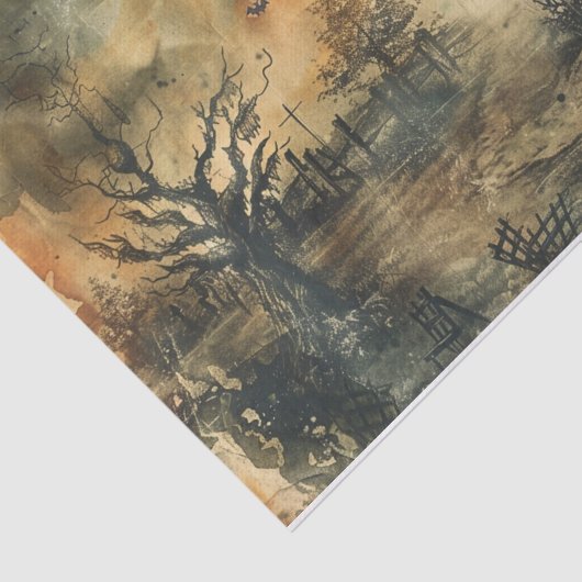 Halloween griezelige bos volle maan spookhuis tissuepapier (Detail)