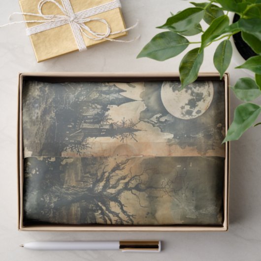 Halloween griezelige bos volle maan spookhuis tissuepapier (Geschenk)