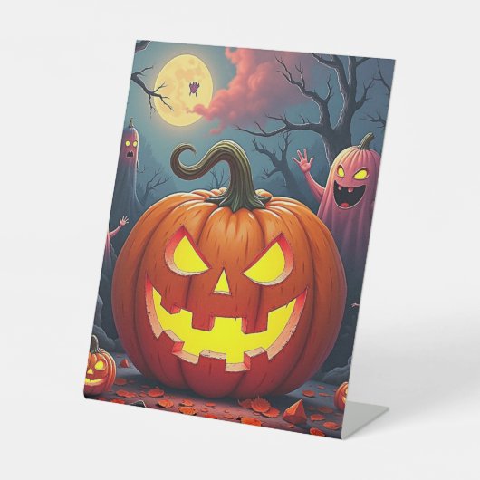Halloween griezelige kobolden reclamebord met voetstuk (Voorkant)