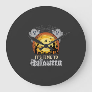 Halloween Griezelige Maan Spoken en Kerkhof Vector Grote Klok