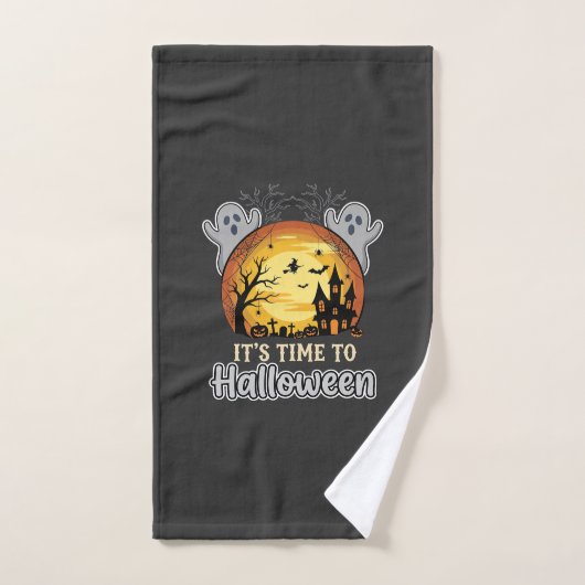 Halloween Griezelige Maan Spoken en Kerkhof Vector Handdoek (Handdoek)