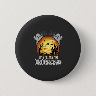 Halloween Griezelige Maan Spoken en Kerkhof Vector Ronde Button 5,7 Cm