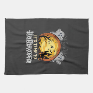 Halloween Griezelige Maan Spoken en Kerkhof Vector Theedoek