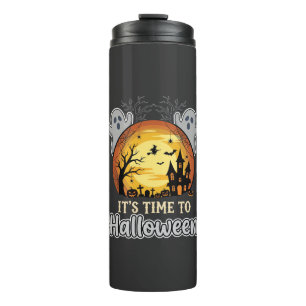 Halloween Griezelige Maan Spoken en Kerkhof Vector Thermosbeker