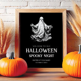 Halloween griezelige nachtfeestbord met spook poster