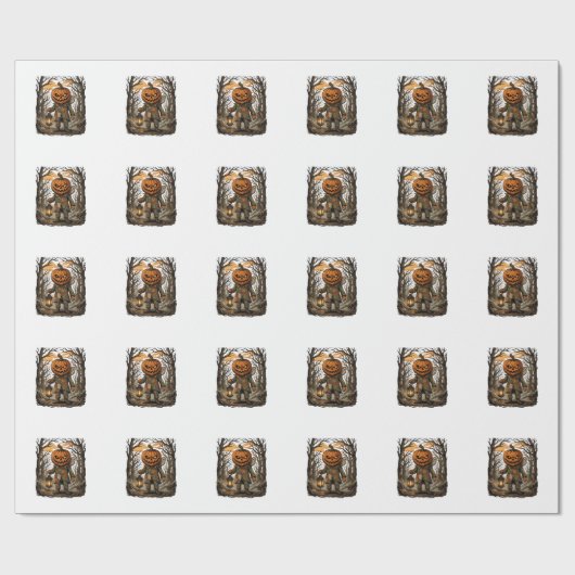 Halloween Griezelige Pompoen Vogelverschrikker Lan Cadeaupapier (Vlak)