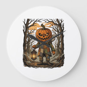 Halloween Griezelige Pompoen Vogelverschrikker Lan Grote Klok
