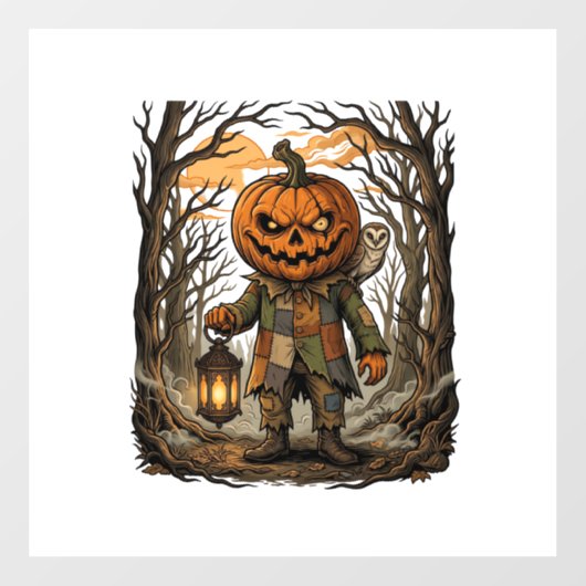 Halloween Griezelige Pompoen Vogelverschrikker Lan Raamsticker (Vel)