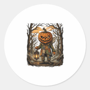 Halloween Griezelige Pompoen Vogelverschrikker Lan Ronde Sticker
