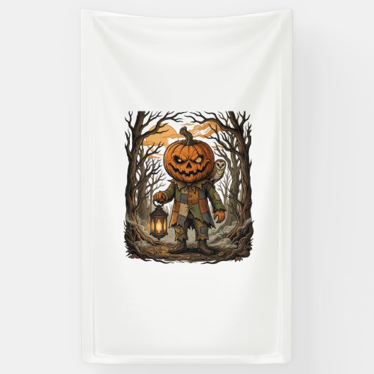 Halloween Griezelige Pompoen Vogelverschrikker Lan Spandoek (Verticaal)