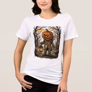 Halloween Griezelige Pompoen Vogelverschrikker Lan Tri-Blend Shirt