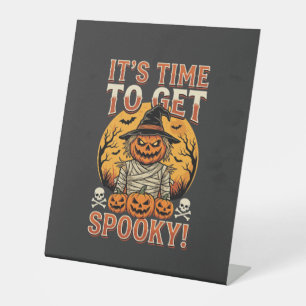Halloween Griezelige Pompoen Vogelverschrikker Vin Reclamebord Met Voetstuk