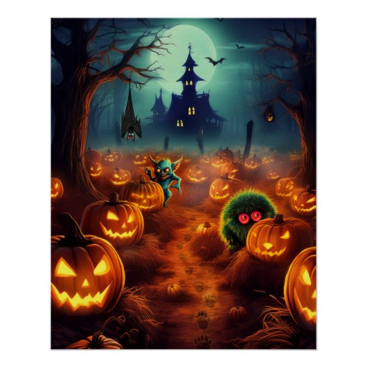 Halloween Griezelige Pompoenveld  Perfect Poster (Voorkant)