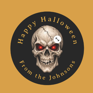 Halloween Griezelige Schedel Aangepaste Tekst Ronde Sticker