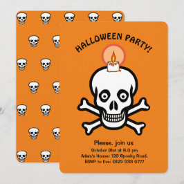 Halloween griezelige schedels op oranje uitnodigin kaart