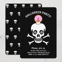 Halloween griezelige schedels op zwarte uitnodigin kaart