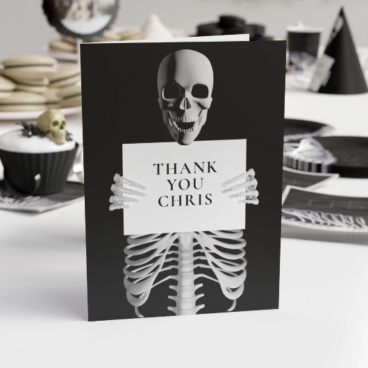 Halloween Griezelige Skelet Aangepaste Zwarte Bedankkaart