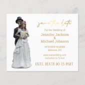 Halloween griezelige skeletten save the date goud flyer (Voorkant)