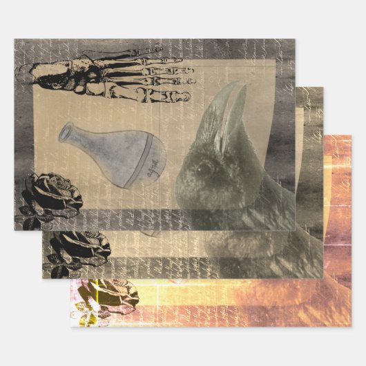 Halloween Griezelijke Kraai Vintage Ephemera Inpakpapier Vel (Set)